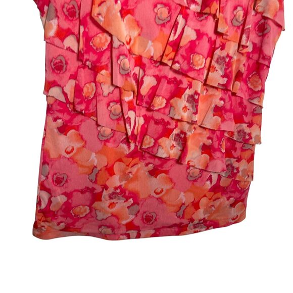 Apt 9 Blouse Women's Large Round Neck Y2k Ruffle Pink Short Sleeve Tie Dye Top - Picture 3 of 9